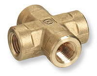 1/4 Inch (in) National Pipe Thread (NPT) 4-Way Female 3000 psig Maximum Pressure Brass Cross Fitting