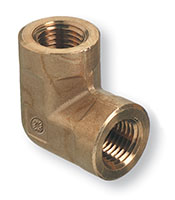 1/4 x 1/4 Inch (in) National Pipe Thread (NPT) Female to Female 1000 psig Maximum Pressure Brass 90 Degree Elbow