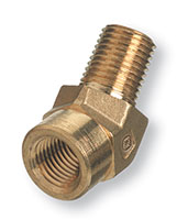 1/4 x 1/4 Inch (in) National Pipe Thread (NPT) Female to Male 3000 psig Maximum Pressure Brass 45 Degree Elbow