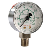 1/8 Liters Per Minute (L/min) Flow Rate and 2 Inch (in) Outside Diameter (OD) Bottom Port Oxygen Gauge